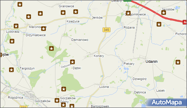 mapa Konary gmina Udanin, Konary gmina Udanin na mapie Targeo