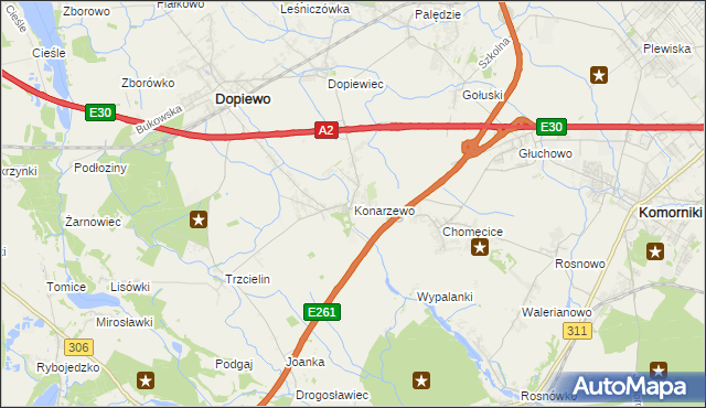 mapa Konarzewo gmina Dopiewo, Konarzewo gmina Dopiewo na mapie Targeo
