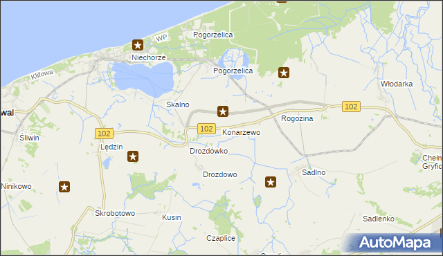 mapa Konarzewo gmina Karnice, Konarzewo gmina Karnice na mapie Targeo