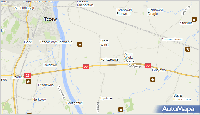 mapa Kończewice gmina Miłoradz, Kończewice gmina Miłoradz na mapie Targeo