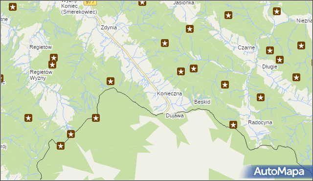 mapa Konieczna gmina Uście Gorlickie, Konieczna gmina Uście Gorlickie na mapie Targeo