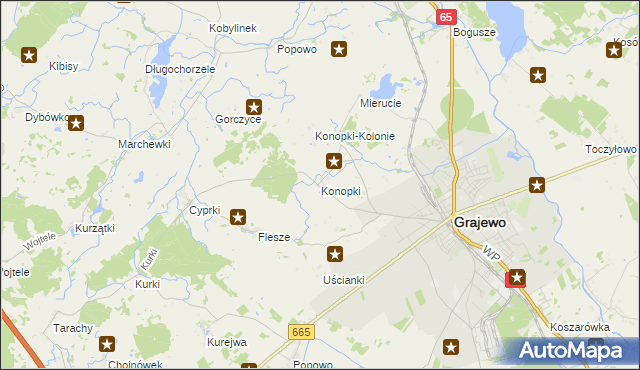 mapa Konopki gmina Grajewo, Konopki gmina Grajewo na mapie Targeo