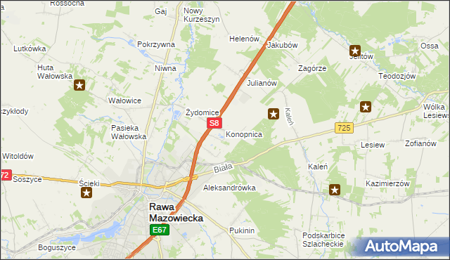 mapa Konopnica gmina Rawa Mazowiecka, Konopnica gmina Rawa Mazowiecka na mapie Targeo