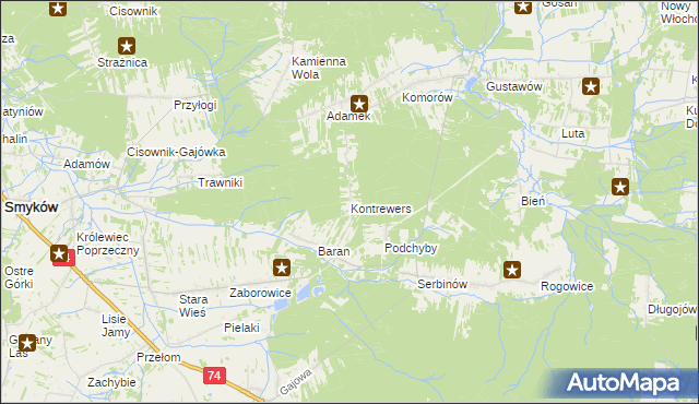 mapa Kontrewers gmina Mniów, Kontrewers gmina Mniów na mapie Targeo