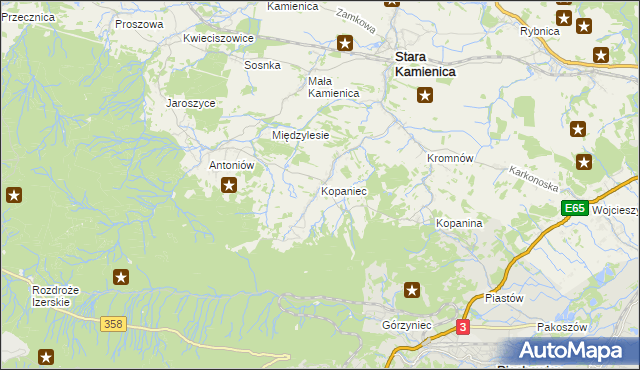 mapa Kopaniec gmina Stara Kamienica, Kopaniec gmina Stara Kamienica na mapie Targeo