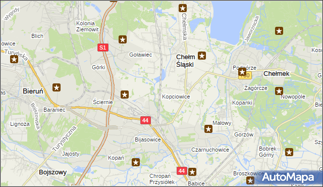 mapa Kopciowice, Kopciowice na mapie Targeo