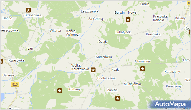 mapa Korczówka gmina Łomazy, Korczówka gmina Łomazy na mapie Targeo