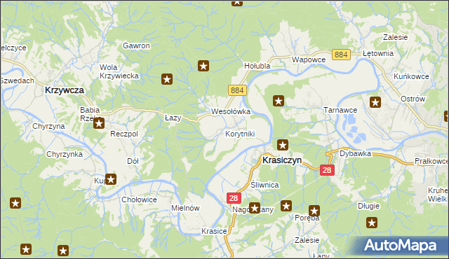 mapa Korytniki, Korytniki na mapie Targeo