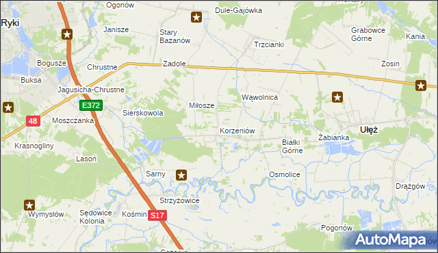 mapa Korzeniów gmina Ułęż, Korzeniów gmina Ułęż na mapie Targeo