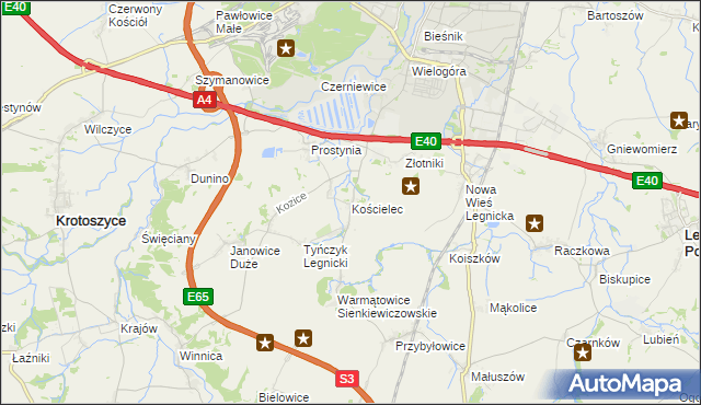mapa Kościelec gmina Krotoszyce, Kościelec gmina Krotoszyce na mapie Targeo