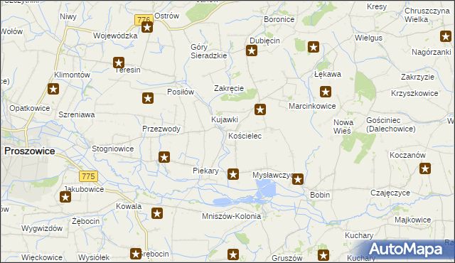 mapa Kościelec gmina Proszowice, Kościelec gmina Proszowice na mapie Targeo