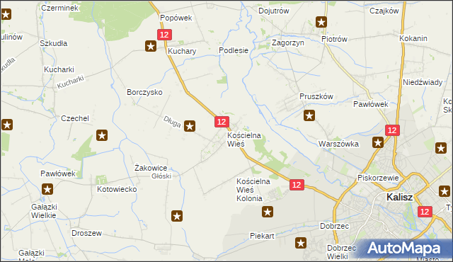 mapa Kościelna Wieś gmina Gołuchów, Kościelna Wieś gmina Gołuchów na mapie Targeo