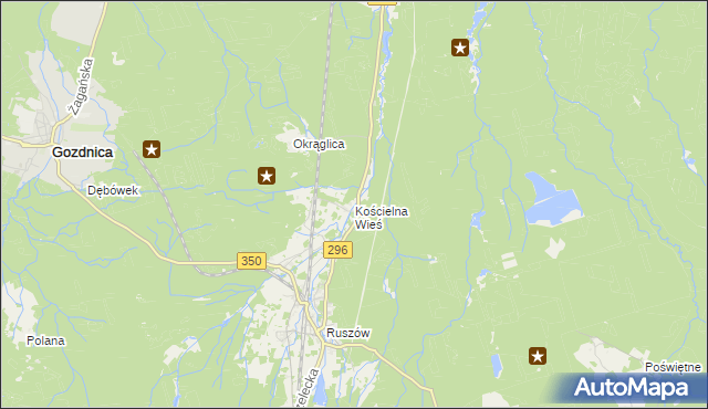 mapa Kościelna Wieś gmina Węgliniec, Kościelna Wieś gmina Węgliniec na mapie Targeo