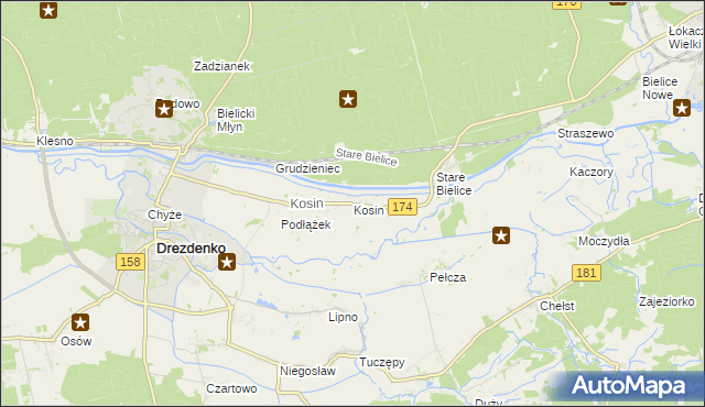 mapa Kosin gmina Drezdenko, Kosin gmina Drezdenko na mapie Targeo