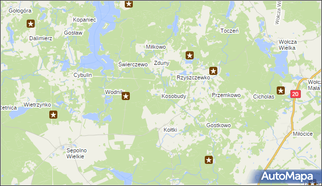 mapa Kosobudy gmina Biały Bór, Kosobudy gmina Biały Bór na mapie Targeo