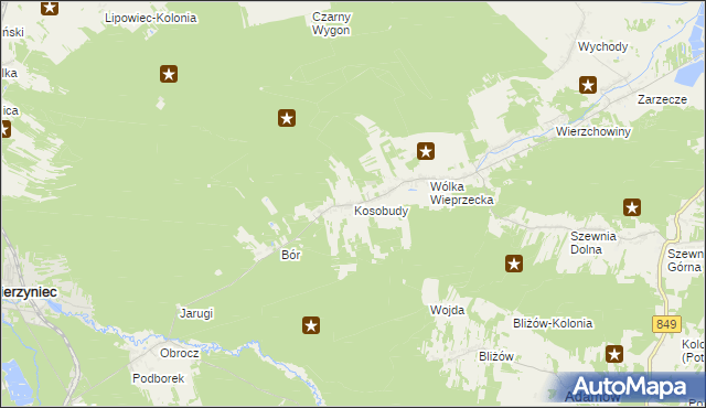 mapa Kosobudy gmina Zwierzyniec, Kosobudy gmina Zwierzyniec na mapie Targeo