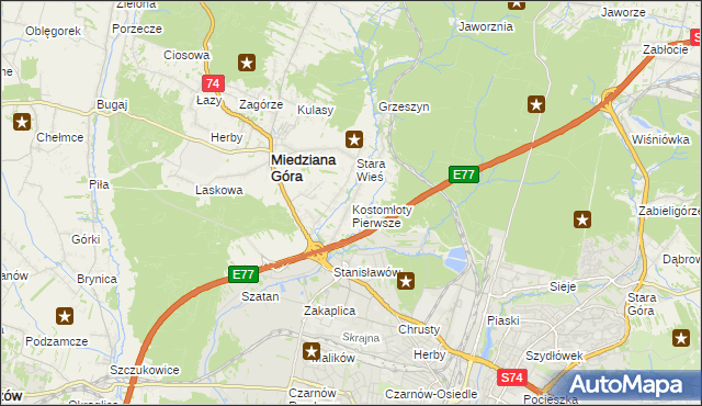 mapa Kostomłoty Pierwsze, Kostomłoty Pierwsze na mapie Targeo