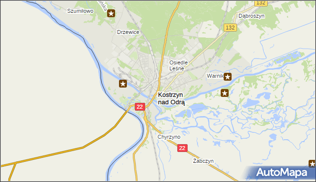 mapa Kostrzyn nad Odrą, Kostrzyn nad Odrą na mapie Targeo