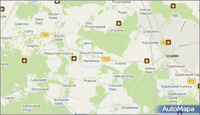 mapa Kotliny gmina Szadek, Kotliny gmina Szadek na mapie Targeo