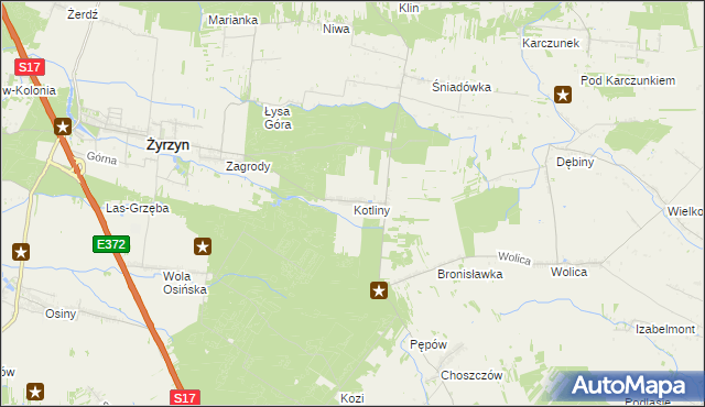 mapa Kotliny gmina Żyrzyn, Kotliny gmina Żyrzyn na mapie Targeo