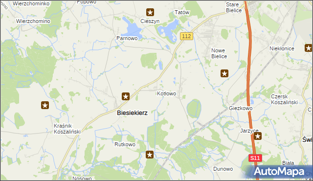 mapa Kotłowo gmina Biesiekierz, Kotłowo gmina Biesiekierz na mapie Targeo