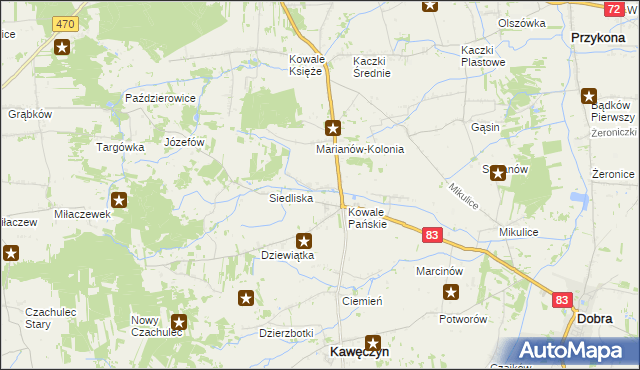 mapa Kowale Pańskie-Kolonia, Kowale Pańskie-Kolonia na mapie Targeo