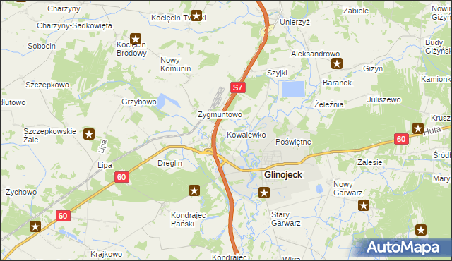 mapa Kowalewko gmina Glinojeck, Kowalewko gmina Glinojeck na mapie Targeo