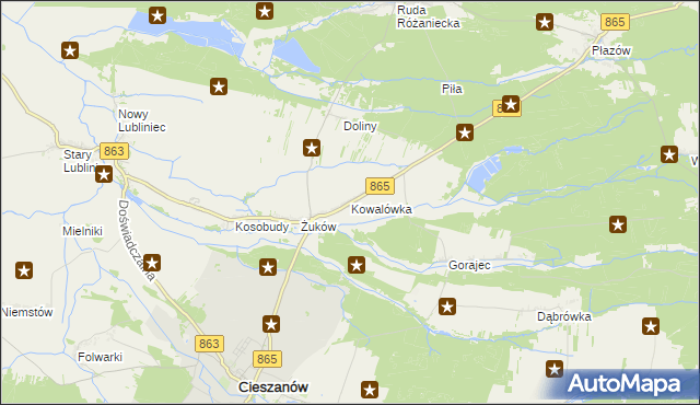 mapa Kowalówka gmina Cieszanów, Kowalówka gmina Cieszanów na mapie Targeo