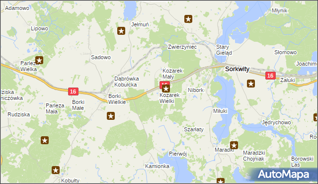 mapa Kozarek Wielki, Kozarek Wielki na mapie Targeo