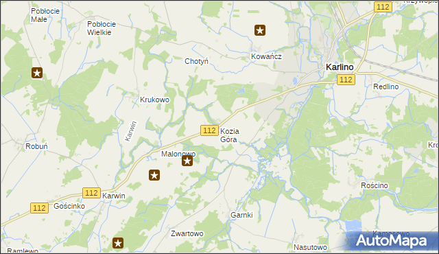 mapa Kozia Góra gmina Karlino, Kozia Góra gmina Karlino na mapie Targeo