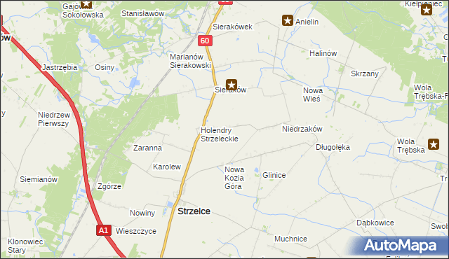 mapa Kozia Góra gmina Strzelce, Kozia Góra gmina Strzelce na mapie Targeo