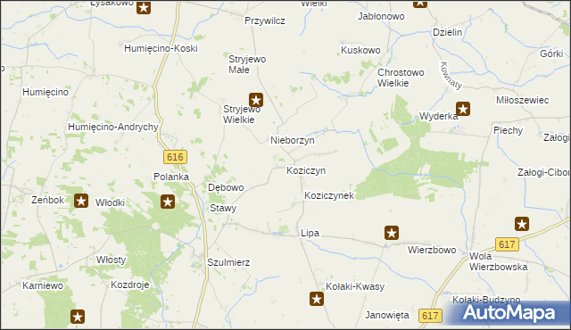 mapa Koziczyn gmina Regimin, Koziczyn gmina Regimin na mapie Targeo