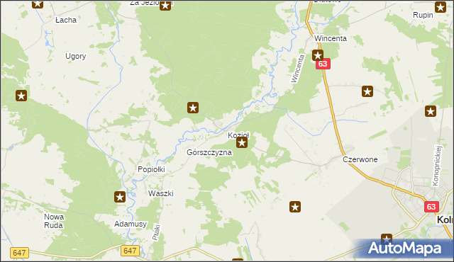 mapa Kozioł gmina Kolno, Kozioł gmina Kolno na mapie Targeo