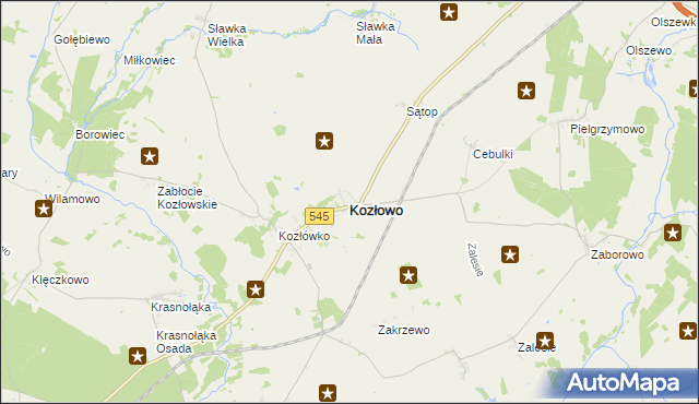 mapa Kozłowo powiat nidzicki, Kozłowo powiat nidzicki na mapie Targeo