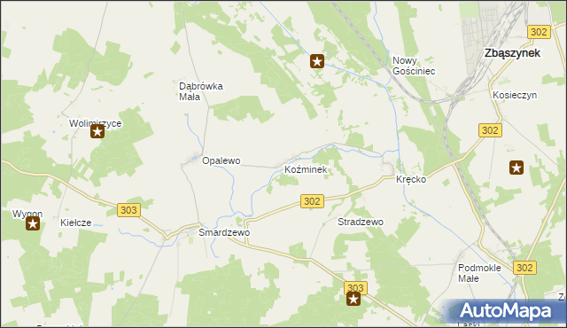 mapa Koźminek gmina Szczaniec, Koźminek gmina Szczaniec na mapie Targeo