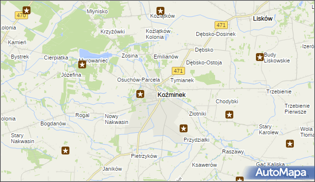 mapa Koźminek powiat kaliski, Koźminek powiat kaliski na mapie Targeo