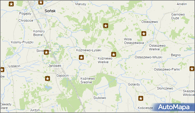 mapa Koźniewo Wielkie, Koźniewo Wielkie na mapie Targeo