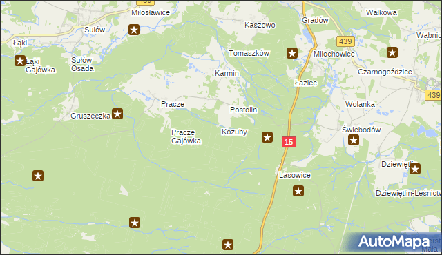 mapa Kozuby gmina Milicz, Kozuby gmina Milicz na mapie Targeo