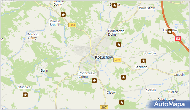 mapa Kożuchów powiat nowosolski, Kożuchów powiat nowosolski na mapie Targeo