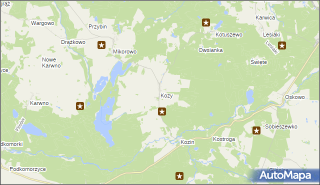 mapa Kozy gmina Czarna Dąbrówka, Kozy gmina Czarna Dąbrówka na mapie Targeo