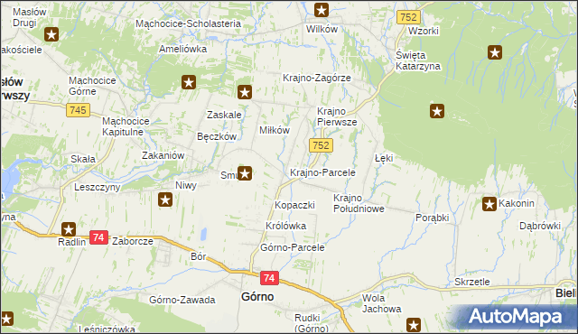 mapa Krajno-Parcele, Krajno-Parcele na mapie Targeo