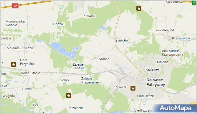 mapa Krasne gmina Rejowiec Fabryczny, Krasne gmina Rejowiec Fabryczny na mapie Targeo