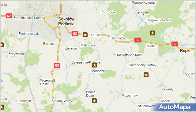 mapa Krasnodęby-Sypytki, Krasnodęby-Sypytki na mapie Targeo