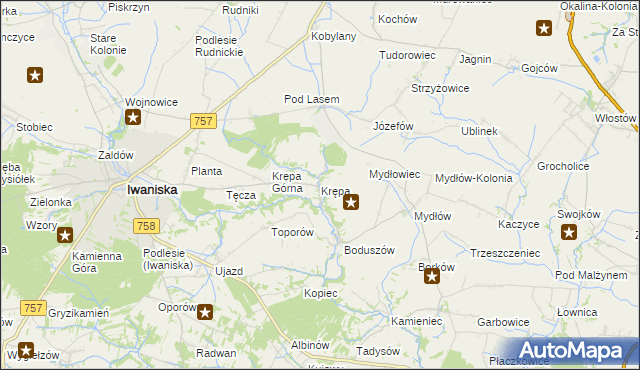 mapa Krępa gmina Iwaniska, Krępa gmina Iwaniska na mapie Targeo