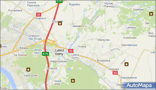 mapa Krobia gmina Lubicz, Krobia gmina Lubicz na mapie Targeo