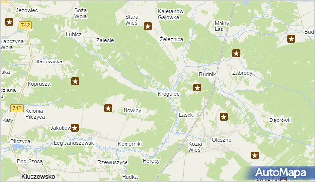 mapa Krogulec gmina Kluczewsko, Krogulec gmina Kluczewsko na mapie Targeo