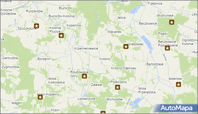 mapa Krosno gmina Gorzkowice, Krosno gmina Gorzkowice na mapie Targeo