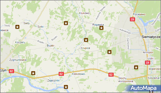 mapa Krupice gmina Siemiatycze, Krupice gmina Siemiatycze na mapie Targeo