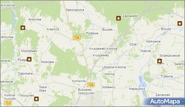 mapa Kruszewiec gmina Opoczno, Kruszewiec gmina Opoczno na mapie Targeo