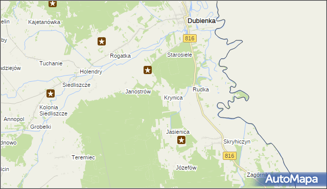 mapa Krynica gmina Dubienka, Krynica gmina Dubienka na mapie Targeo